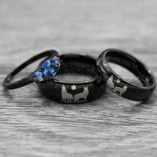 Howling Wolves Rings, Wolf Jewelry, Wolf Wedding Rings, Hunting Wedding Rings, Wolves Jewelry