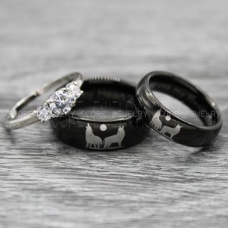 Howling Wolves Rings, Wolf Jewelry, Wolf Wedding Rings, Hunting Wedding Rings, Wolves Jewelry