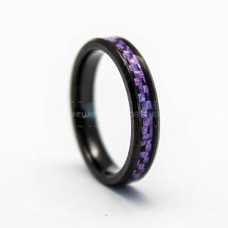 Black Tungsten Ring, Black Wedding Band, Black Tungsten Ring with Purple Carbon Fiber Inlay