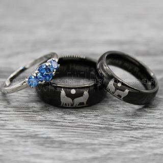 Howling Wolves Rings, Wolf Jewelry, Wolf Wedding Rings, Hunting Wedding Rings, Wolves Jewelry