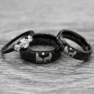 Howling Wolves Rings, Wolf Jewelry, Wolf Wedding Rings, Hunting Wedding Rings, Wolves Jewelry