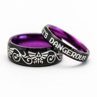 2 Piece Couple Set Legend of Zelda Rings, Zelda Wedding Rings, Zelda Wedding Bands, Black Tungsten Rings, Black Wedding Bands