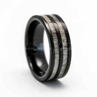 Deer Antler Wedding Band, Antler Ring, Antler Wedding Ring, Black Tungsten Band, Genuine Deer Antler Inlay, Antler Ring, Black Antler Ring