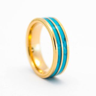 Turquoise Ring, Turquoise Wedding Band, 6mm 14K Rose Gold Tungsten Band, Turquoise, Turquoise Tungsten Wedding Ring