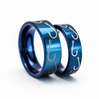 2 Piece Couple Set Wedding Rings, Blue Wedding Bands, Blue Tungsten Bands, Blue Wedding Rings, Blue Tungsten Wedding Rings