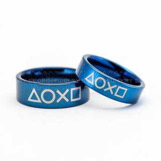 2 Piece Couple Set Wedding Rings, Gamer Rings, Player 1 Player 2 Rings, Blue Wedding Bands, Blue Tungsten Bands, Blue Wedding Rings, Blue Tungsten Wedding Rings