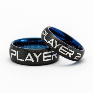 Player 1 Player 2 Rings, Gamer Rings, Black Tungsten Rings, Black Wedding Bands, Couple Ring Set Gamer Rings