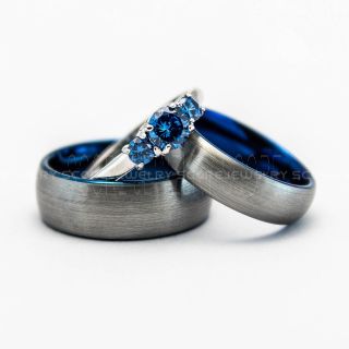 3 Piece Couple Set Tungsten Rings, Silver Tungsten Wedding Bands, Silver Tungsten Bands, Silver Wedding Rings, Silver Tungsten Wedding Rings