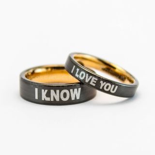 2 Piece Couple Set Star Wars Rings, Star Wars Wedding Bands, I Love You I Know Ring, Gunmetal Rings, Gunmetal Tungsten Bands, Star Wars Wedding Bands