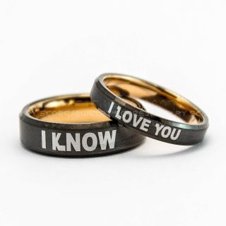 2 Piece Couple Set Star Wars Rings, Star Wars Wedding Bands, I Love You I Know Ring, Gunmetal Rings, Gunmetal Tungsten Bands, Star Wars Wedding Bands
