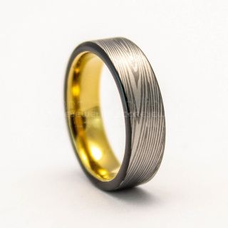 Damascus Steel Ring, Silver Tungsten Ring, Silver Tungsten Band, Damascus Steel Pattern Laser Engraved Tungsten Wedding Ring, Damascus Steel Wedding Band