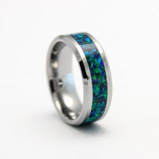 Opal Ring, Green Opal Ring, Silver Tungsten Band with Opal Inlay, Opal Wedding Band, Opal Wedding Ring, Silver Tungsten Ring