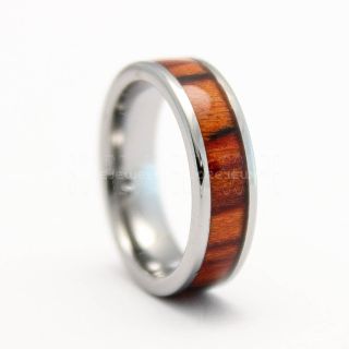 Koa Wood Ring, Koa Wood Wedding Band, 6mm Silver Tungsten Band Koa Wood Inlay, Silver Wedding Ring, Silver Wedding Band, Silver Wood Ring