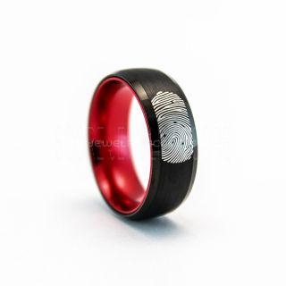 Fingerprint Ring, Fingerprint Wedding Ring, Fingerprint Wedding Band, Black Wedding Band, Black Wedding Ring, Black Tungsten Ring