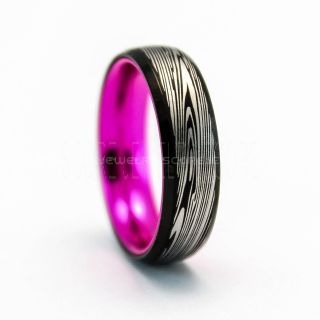 Damascus Steel Ring, Damascus Steel Pattern Wedding Band, Black Wedding Band, Black Tungsten Ring, Damascus Steel Wedding Ring