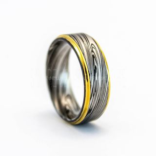 Damascus Steel Ring, Black Tungsten Ring, Black Tungsten Band, Damascus Steel Pattern Laser Engraved Tungsten Wedding Ring, Damascus Steel Wedding Band