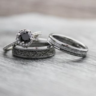 Meteorite Rings, Couple Rings, Silver Wedding Bands, Meteorite Wedding Bands, Matching Rings, Couple Jewelry