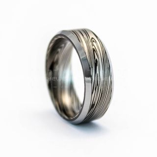 Damascus Steel Ring, Black Tungsten Ring, Black Tungsten Band, Damascus Steel Pattern Laser Engraved Tungsten Wedding Ring, Damascus Steel Wedding Band