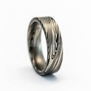 Damascus Steel Ring, Black Tungsten Ring, Black Tungsten Band, Damascus Steel Pattern Laser Engraved Tungsten Wedding Ring, Damascus Steel Wedding Band