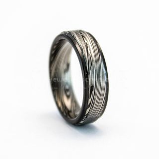 Damascus Steel Ring, Black Tungsten Ring, Black Tungsten Band, Damascus Steel Pattern Laser Engraved Tungsten Wedding Ring, Damascus Steel Wedding Band