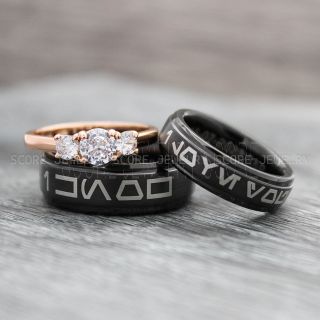 Aurebesh Rings, Aurebesh Wedding Bands, Aurebesh Wedding Rings, Couple Rings, I Love You I Know Rings