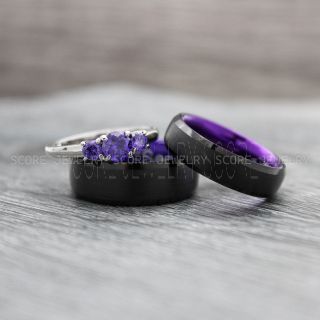 Black Wedding Rings, Couple Rings, Black Wedding Bands, Couple Wedding Ring, Matching Couple Rings, Purple Rings