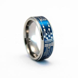 Circuit Ring, Circuit Board Ring, Silver Tungsten Ring, Silver Ring, Silver Tungsten Wedding Band, Geek Ring, Geek Jewelry, Silver Wedding Ring