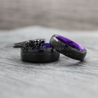 Black Wedding Rings, Couple Rings, Black Wedding Bands, Couple Wedding Ring, Matching Couple Rings, Purple Rings