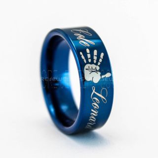 Personalized Mother Ring, Mothers Ring, Personalized Mother & Child Ring, 8mm Blue Tungsten Baby Name Ring, Blue Tungsten Band, Blue Baby Ring, Blue Mothers Ring, Blue Tungsten Ring