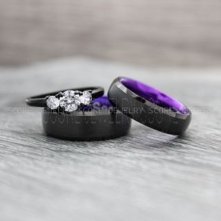 Black Wedding Rings, Couple Rings, Black Wedding Bands, Couple Wedding Ring, Matching Couple Rings, Purple Rings
