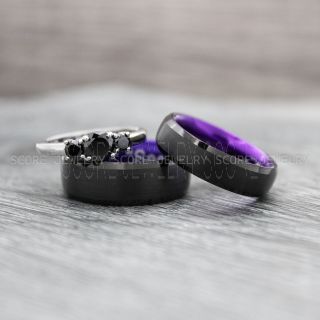 Black Wedding Rings, Couple Rings, Black Wedding Bands, Couple Wedding Ring, Matching Couple Rings, Purple Rings