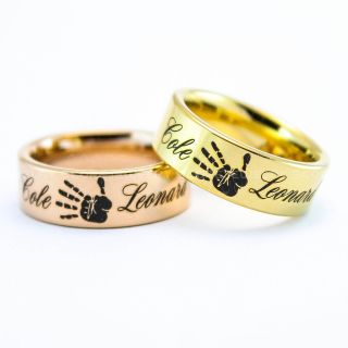 Personalized Mother Ring, Mothers Ring, Personalized Mother & Child Ring, 8mm 14K Yellow Gold Tungsten Baby Name Ring, Yellow Gold Tungsten Band, Baby Ring, Mothers Ring, Tungsten Ring