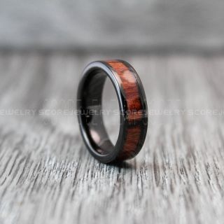 Koa Wood Ring, Koa Wood Wedding Band, 6mm Black Tungsten Band Koa Wood Inlay, Black Wedding Ring, Black Wedding Band, Black Wood Ring
