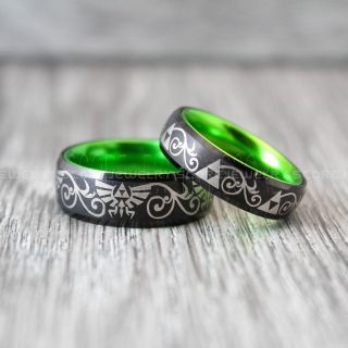 Zelda Rings, Legend of Zelda Rings, 2 Piece Couple Set Legend of Zelda Rings, Zelda Wedding Rings, Zelda Wedding Bands, Black Tungsten Rings, Black Wedding Bands