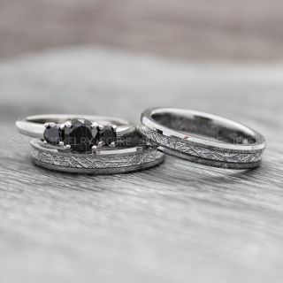 Meteorite Rings, Couple Rings, Silver Wedding Bands, Meteorite Wedding Bands, Matching Rings, Couple Jewelry