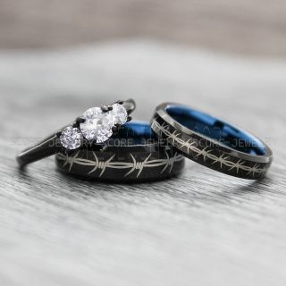 Barbed Wire Rings, Couple Rings, Barbed Wire Wedding Bands, Black Wedding Rings, Couple Wedding Bands
