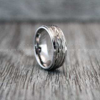 Damascus Steel Ring, Damascus Steel Pattern Wedding Band, Hammered Tungsten Ring, Hammered Wedding Band, 8mm Black Hammered Wedding Ring