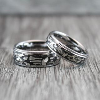 Camo Tungsten Ring, American Flag Ring, 2 Piece Couple Set Camouflage Wedding Bands, Camo Ring, Camouflage Ring, Hammered Tungsten Ring, Black Tungsten Band, Military Ring