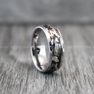 American Flag Ring, Camo Tungsten Ring, Camouflage Wedding Band, Camo Ring, Camouflage Ring, Hammered Tungsten Ring, Black Tungsten Band, Military Ring