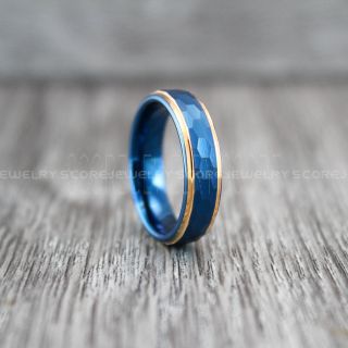 Hammered Tungsten Ring, Blue Tungsten Wedding Band, Hammered Wedding Band, Blue Hammered Wedding Ring, Blue Wedding Ring