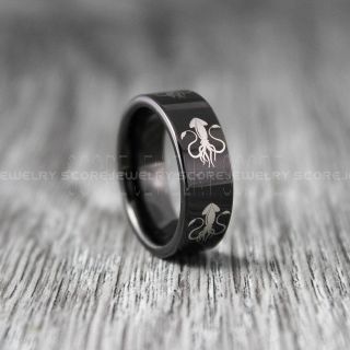 Fishing Ring, Squid Ring, Squid Fishing Ring, Deep Sea Fishing Ring, Fishing Jewelry, Fishing Ring, Fish Hook Ring, Black Tungsten Ring, Black Wedding Band, Hunting Ring, Fish Hooks Wedding Band