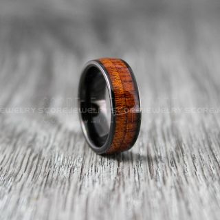 Koa Wood Ring, Koa Wood Wedding Band, 8mm Black Tungsten Band Koa Wood Inlay, Black Wedding Ring, Black Wedding Band, Black Wood Ring