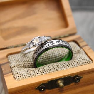 Vikings Ring, Bridal Set, Norse Rues Ring, Runes Ring, Vikings Wedding Band, Norsemen Wedding Ring, Vikings Runes Jewelry