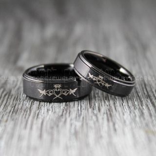 Claddagh Rings, 2 Piece Couple Set Tungsten Ring, Claddagh Wedding Bands, Celtic Rings, Trinity Knot Wedding Rings, Trinity Knot Wedding Bands, Black Claddagh Wedding Bands, Black Claddagh Tungsten Rings