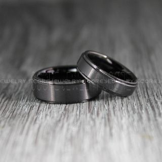 Classic 8mm & 6mm Black Tungsten Rings with Step Edge, 2 Piece Couple Set Black Tungsten Wedding Bands, Black Wedding Bands, Black Wedding Rings, Black Tungsten Wedding Rings