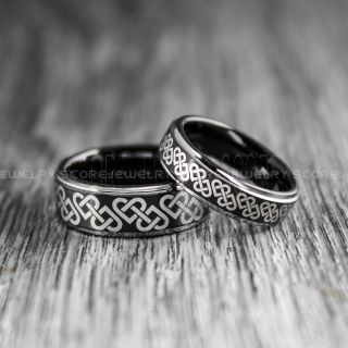 Claddagh Rings, 2 Piece Couple Set Tungsten Ring, Claddagh Hearts Wedding Bands, Celtic Rings, Trinity Knot Wedding Rings, Trinity Knot Wedding Bands, Black Claddagh Wedding Bands, Black Claddagh Tungsten Rings