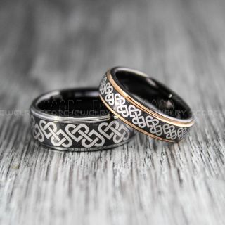 Claddagh Rings, 2 Piece Couple Set Tungsten Ring, Claddagh Hearts Wedding Bands, Celtic Rings, Trinity Knot Wedding Rings, Trinity Knot Wedding Bands, Black Claddagh Wedding Bands, Black Claddagh Tungsten Rings
