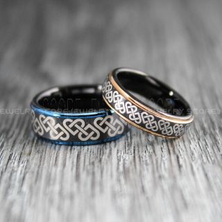 Claddagh Rings, 2 Piece Couple Set Tungsten Ring, Claddagh Hearts Wedding Bands, Celtic Rings, Trinity Knot Wedding Rings, Trinity Knot Wedding Bands, Black Claddagh Wedding Bands, Black Claddagh Tungsten Rings