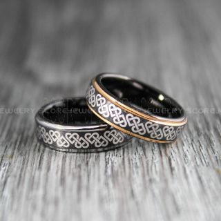 Claddagh Rings, 2 Piece Couple Set Tungsten Ring, Claddagh Hearts Wedding Bands, Celtic Rings, Trinity Knot Wedding Rings, Trinity Knot Wedding Bands, Black Claddagh Wedding Bands, Black Claddagh Tungsten Rings