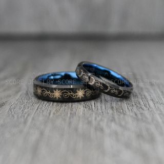 Sun and Moon Rings, Couple Rings, Sun and Moon Wedding Rings, Black Wedding Bands, Couple Jewelry